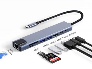 USB C Hub 8 en 1 Tipo C 3,1 A 4K Adaptador HDMI con RJ45 SD/TF Lector de Tarjetas PD