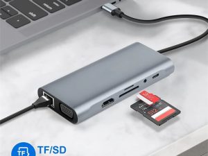 Hub Tipo c 11 en 1, Hdmi, VGa, 4 puertos USB, ethernet, micro SD