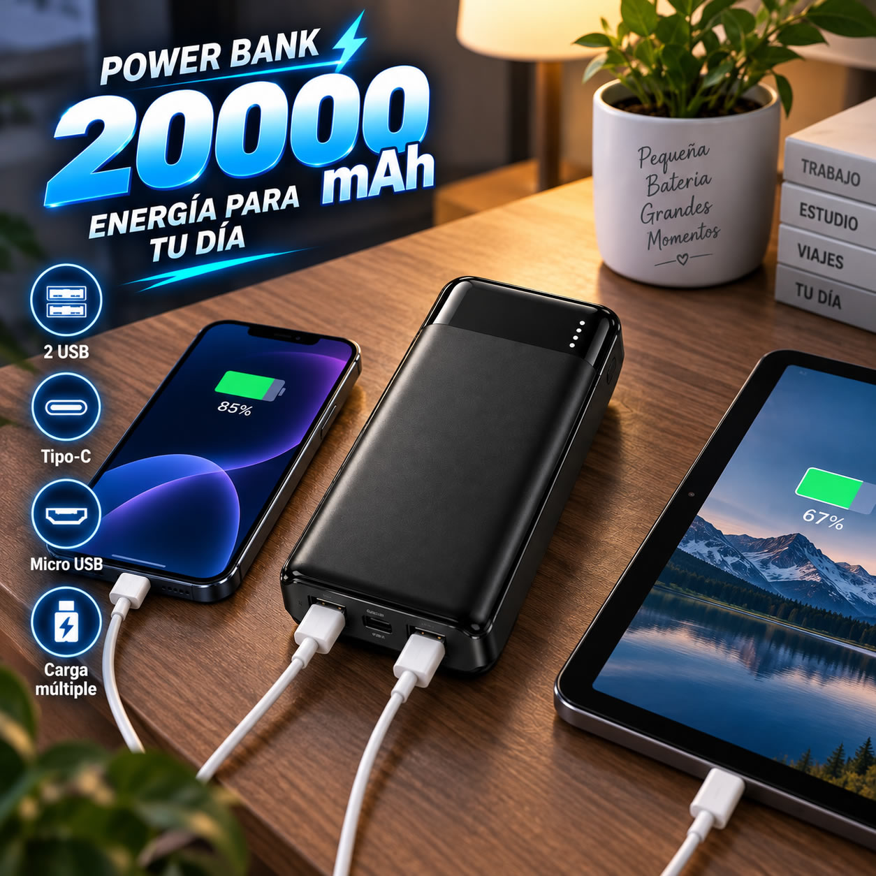 Powerbank 20000 mAh Portátil | Cargador para Celular | USB - Imagen 3