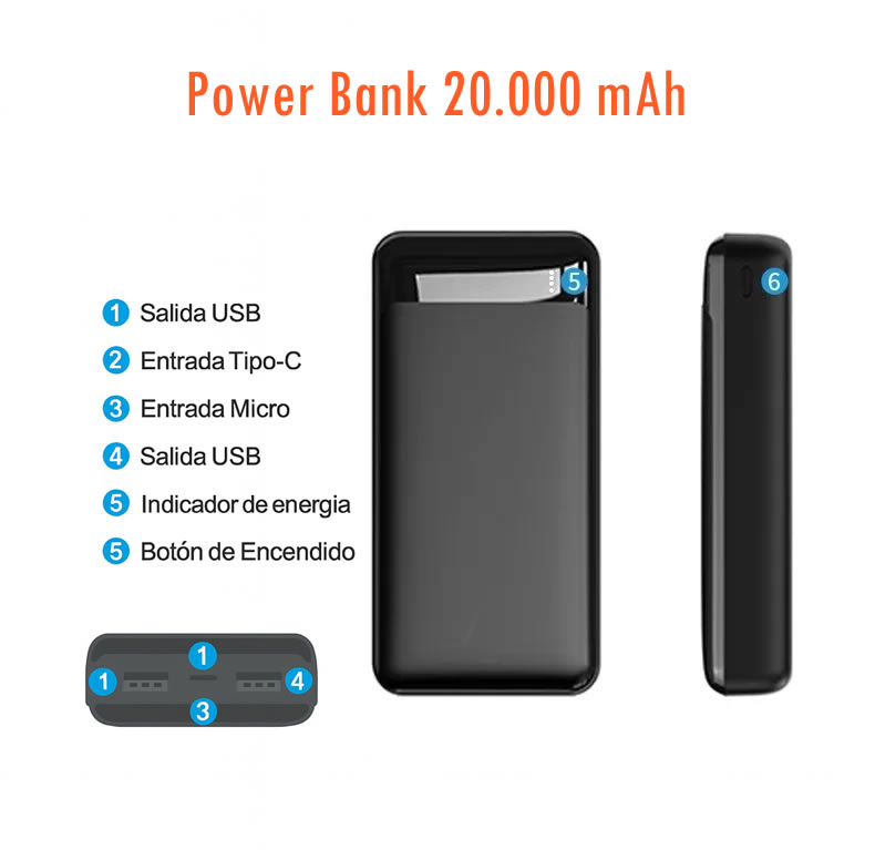 Powerbank 20000 mAh Portátil | Cargador para Celular | USB - Imagen 2