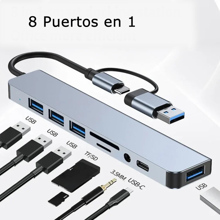 Hub USB-C 8 en 2 con USB, MicroSD y Audio 3.5 mm - Imagen 2