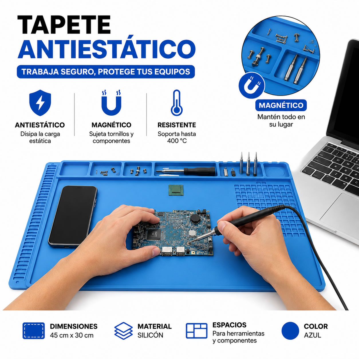 Tapete Antiestático Magnético Silicona 45x30cm Para Reparación - Imagen 3